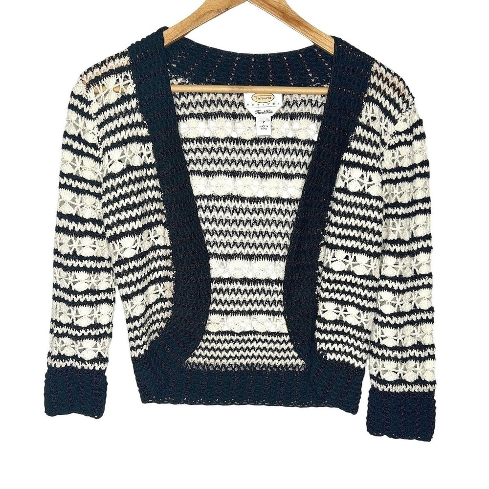 Vintage 90s Talbots Crochet Hand Knit Cropped Cardigan Boxy Fit Grandmacore